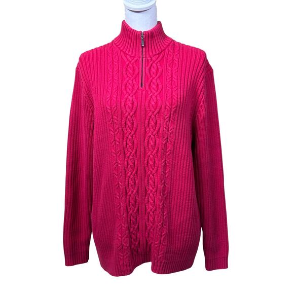 Lands End quarter zip cotton cable sweater, cozy, cabincore, classic, preppy - Picture 1 of 6